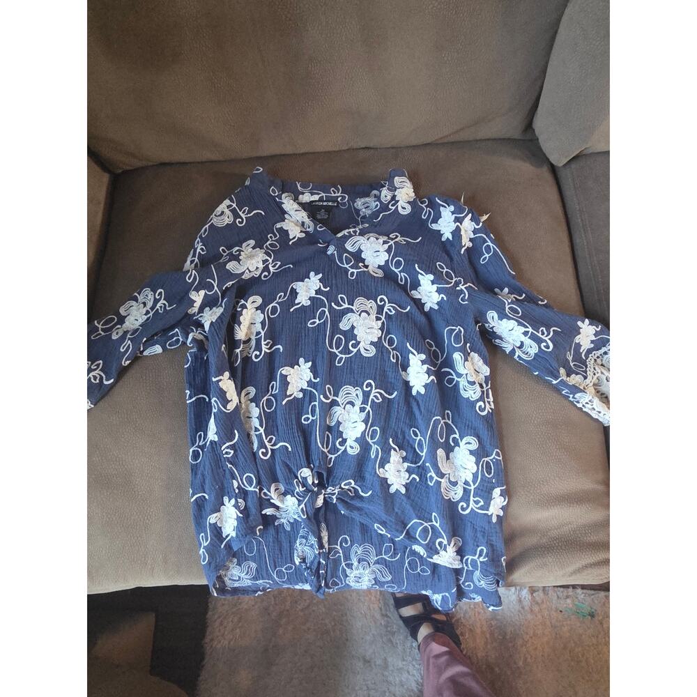 Lauen Michelle 100 %  Cotton / Blue Embroidered Shirt - Picture 6 of 9